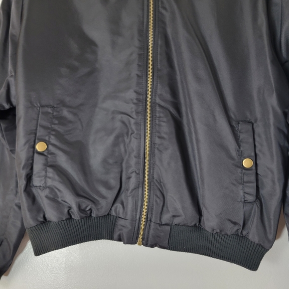 Women's MOD REF black zip front minimalist casual short length bomber jacket - Picture 3 of 11